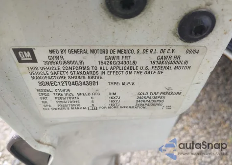 2004 Chevrolet Avalanche 1500 from USA, damaged, VIN 3GNEC12T04G343801